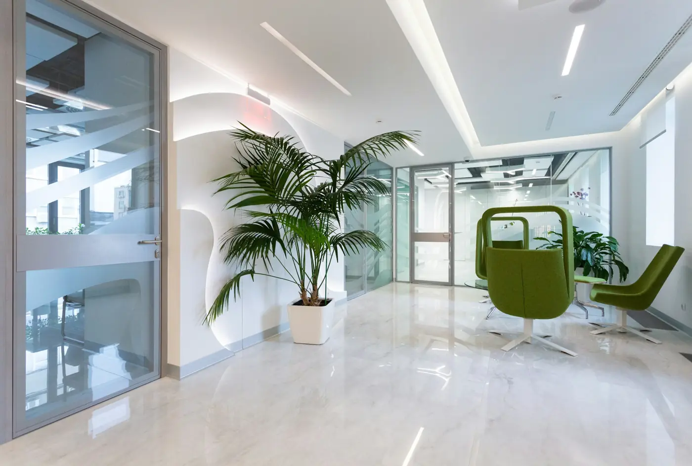Clean, bright office with plants